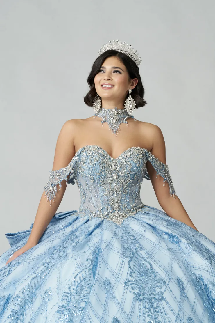 AmaBella Quinceanera Style #Q1052 #16 Blue frontface vertical cropped picture