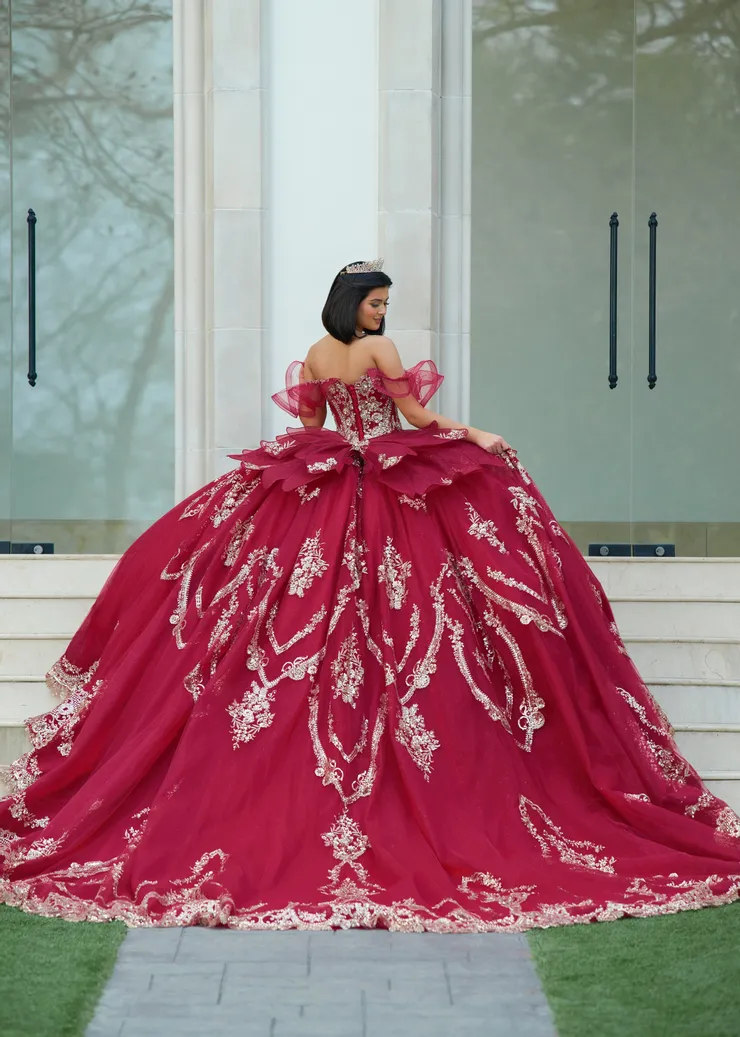 AmaBella Quinceanera Style #Q1053 #1 Sangria/Gold backface vertical picture
