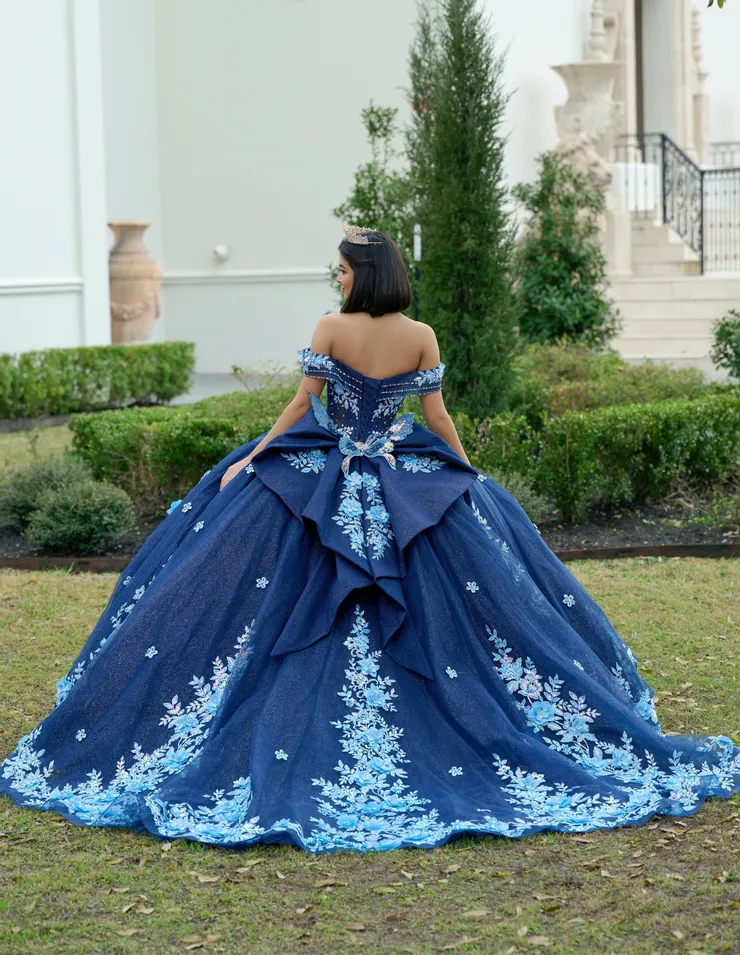 AmaBella Quinceanera Style #Q1056 #1 Navy/Light Blue backface vertical picture