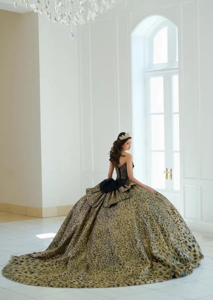 AmaBella Quinceanera Style #Q1060 #1 Black/Gold backface vertical picture