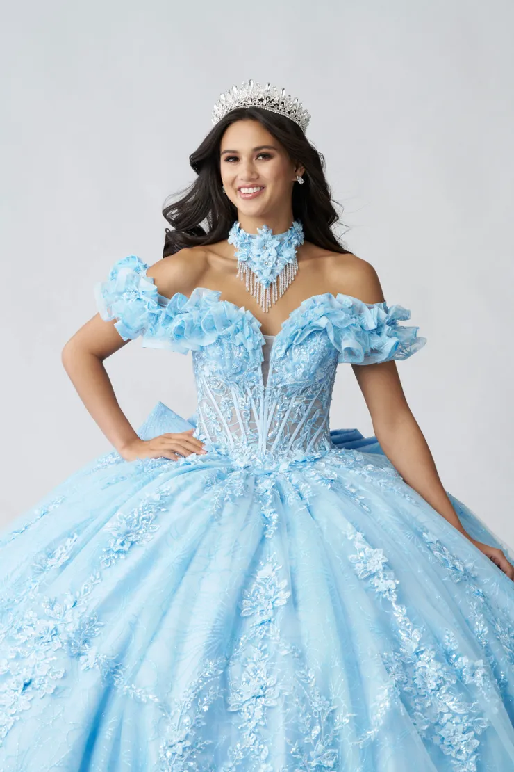 AmaBella Quinceanera Style #Q1065 #16 Light Blue frontface vertical cropped picture