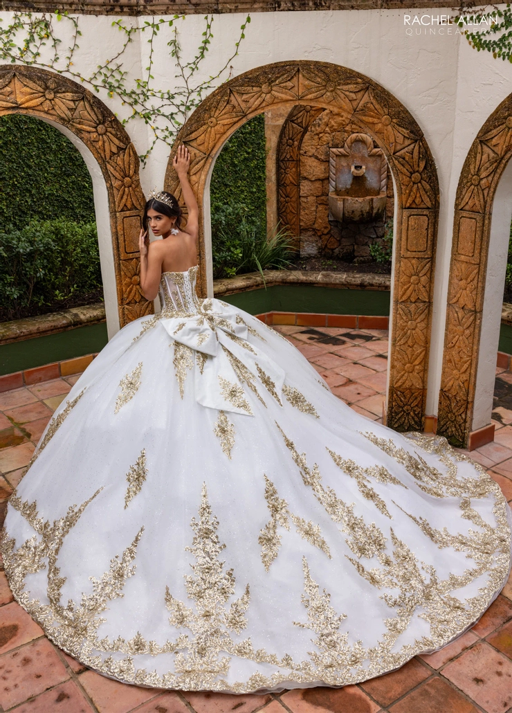 La Reina by Rachel Allan Style #RQ2225 #1 Ivory/Gold backface vertical picture