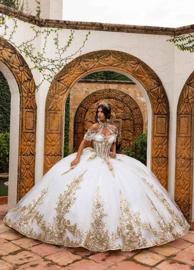La Reina by Rachel Allan Style #RQ2225 #0 default Ivory/Gold frontface vertical picture