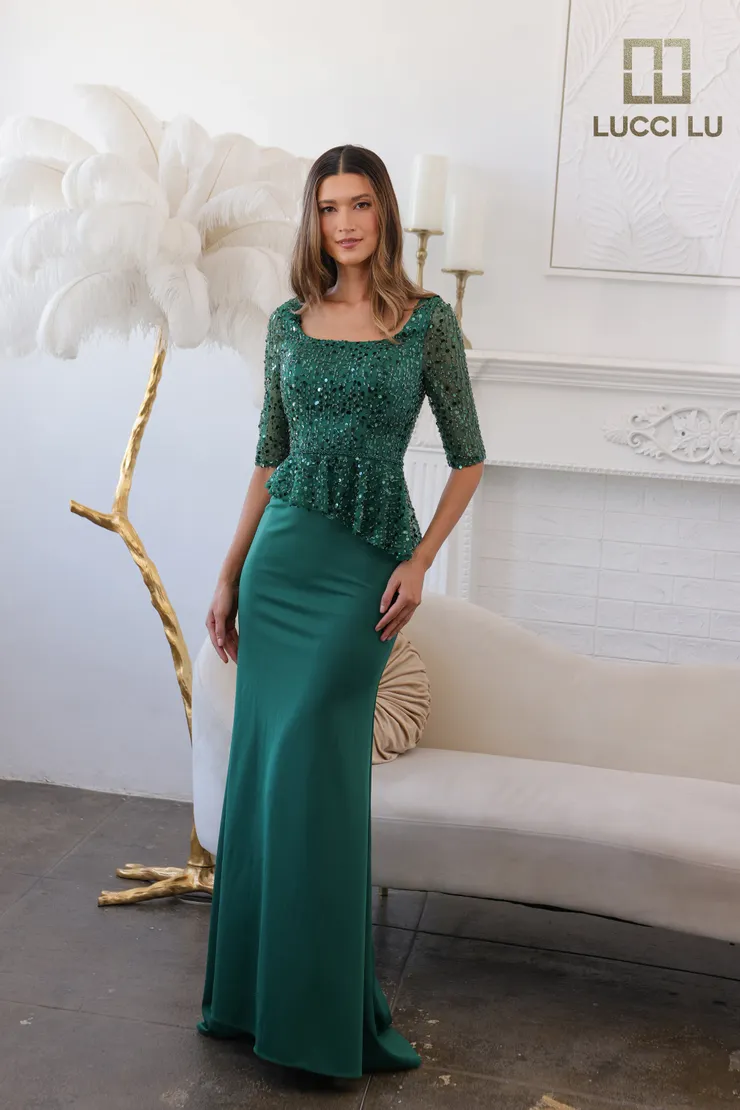 green emerald velvet dress Long Formal A Line Mother of the Bride Dress