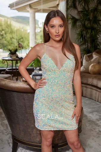 Scala 80249   Sequined Bodycon Mini Dress for Prom & Homecoming #2 frontface vertical thumbnail