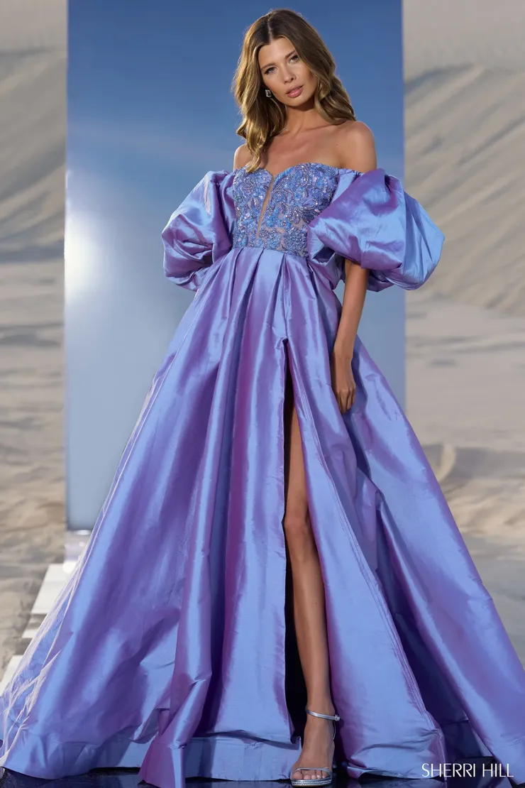 green emerald velvet dress Sherri Hill Draped Beading Prom Dress 56204 main image 0