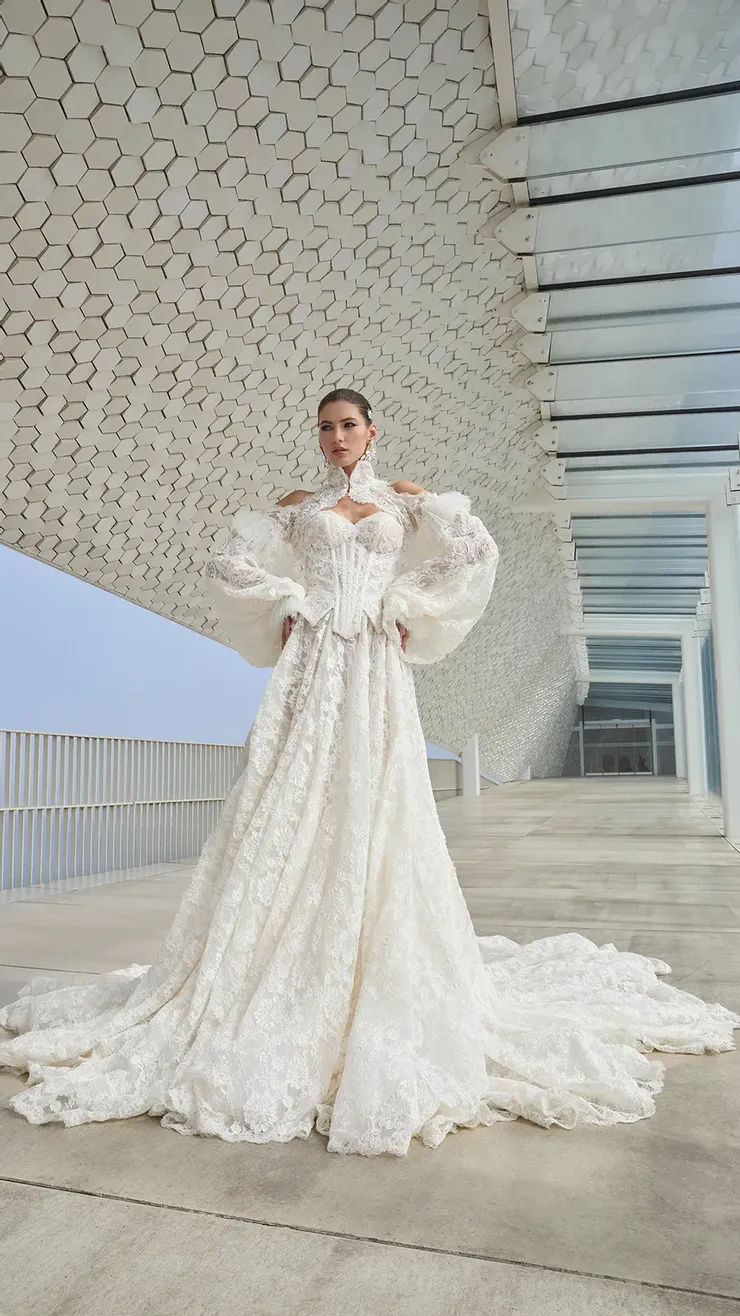 fitted lace wedding dress used Galia Lahav Cali with Two Sets of Custom Sleeves main image 1
