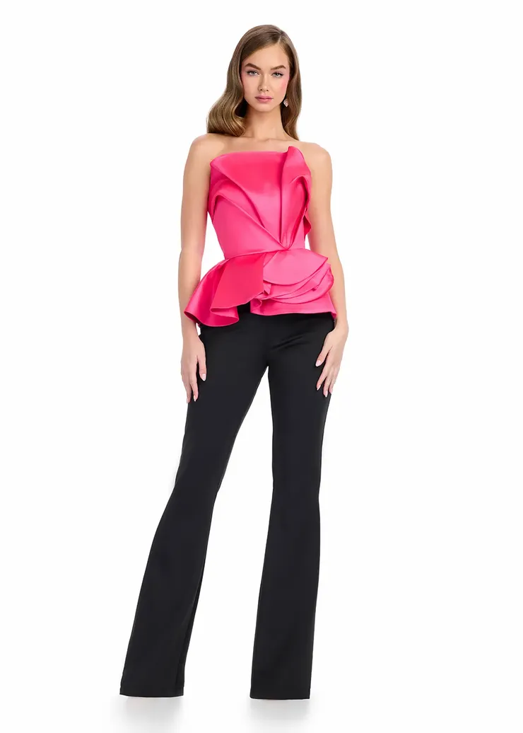 Ashley Lauren Style #11875 Strapless Mikado Jumpsuit with Scuba Pants #1 frontface vertical picture
