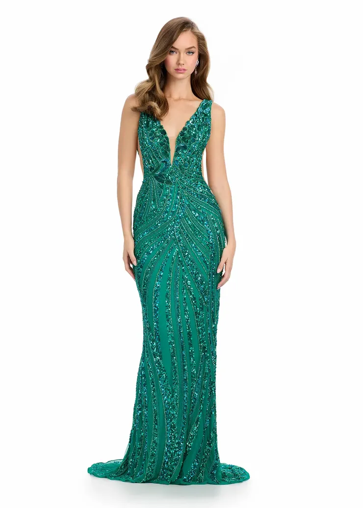 Ashley Lauren Style #11980 Tank V-Neck Fully Beaded Gown #1 frontface vertical picture