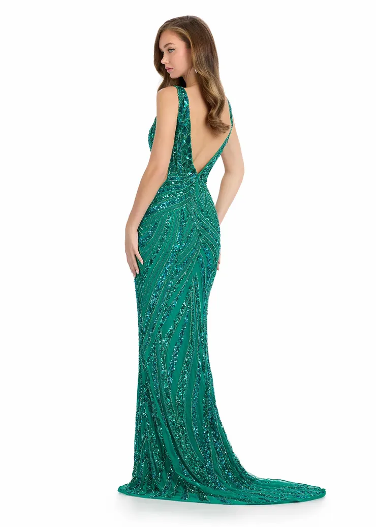 Ashley Lauren Style #11980 Tank V-Neck Fully Beaded Gown #23 backface vertical picture