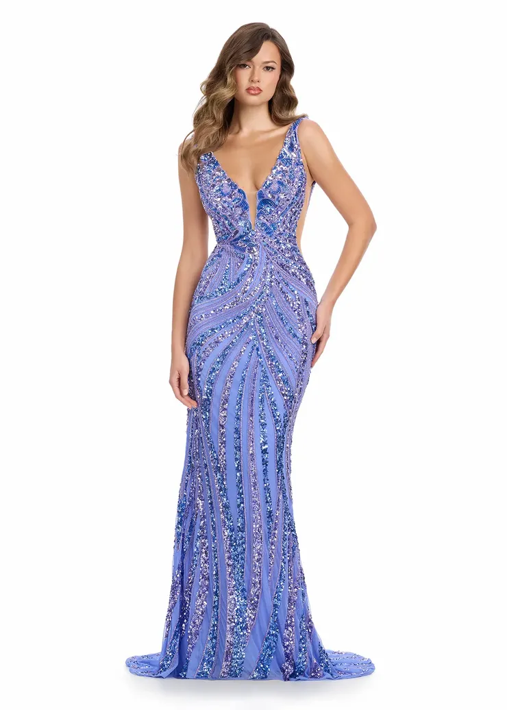 Ashley Lauren Style #11980 Tank V-Neck Fully Beaded Gown #1 frontface vertical picture