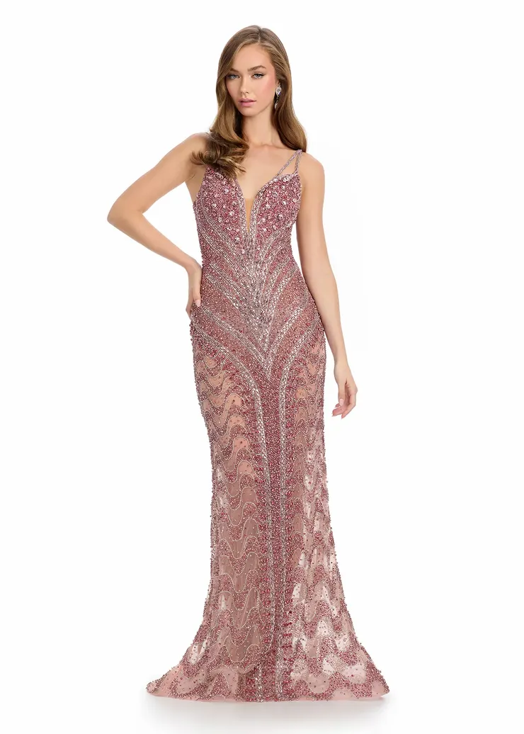 Ashley Lauren Style #11998 V-Neckline Fully Beaded Crystal Gown #1 frontface vertical picture