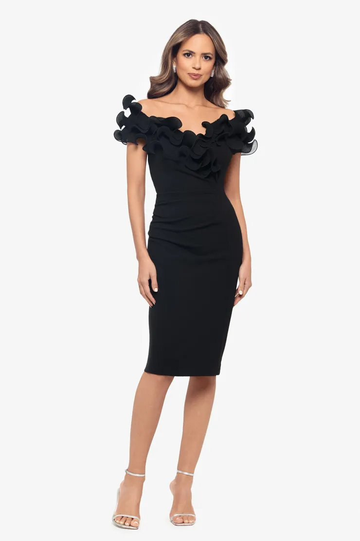 green emerald velvet dress Xscape Evenings Women's Ruffle Scuba Gown - Black