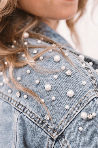 Heirloom Bridal Pearl and Rhinestone Denim Jacket #3 vertical cropped thumbnail