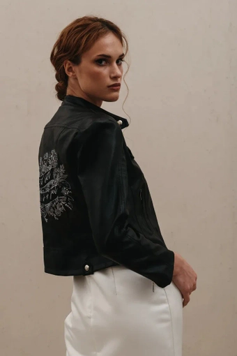 Heirloom Bridal Til Death Botanical Leather Jacket #1 backface vertical thumbnail