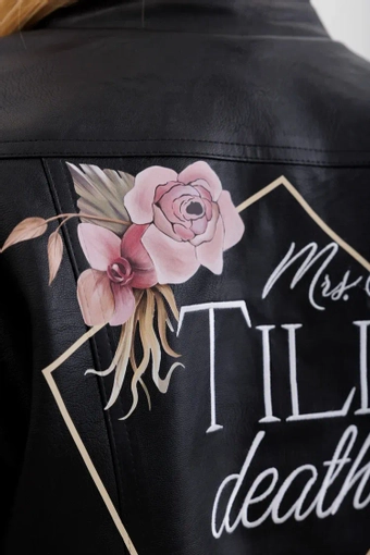 Heirloom Bridal Till Death Leather Jacket for Bride #2 vertical cropped thumbnail