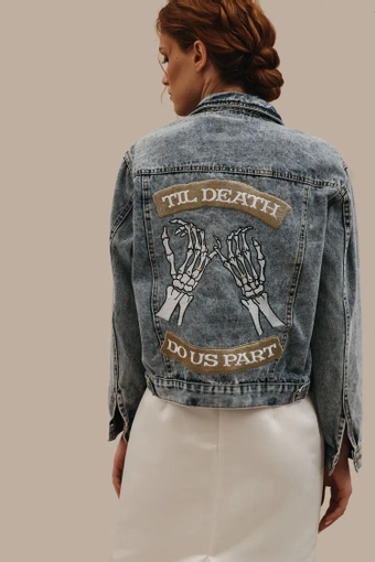 Heirloom Bridal Till Death Pinky Promise Denim Jacket #1 backface vertical thumbnail
