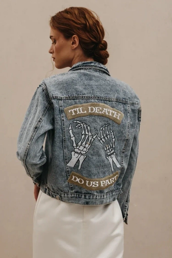 Heirloom Bridal Till Death Pinky Promise Denim Jacket #2 backface vertical thumbnail