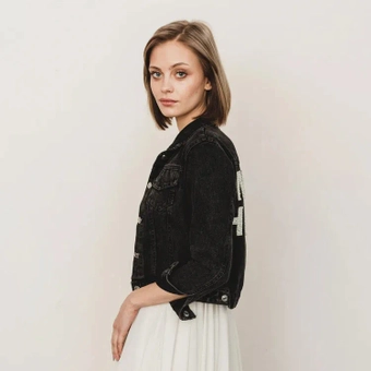 Heirloom Bridal Varsity Pearl Lettered Denim Jacket for Bride #4 vertical cropped thumbnail