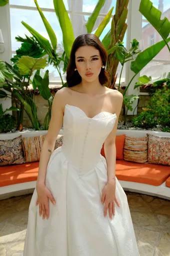Jana Ann Couture Style #Celestine (classic jacquard gown with buttons) #3 frontface vertical cropped thumbnail