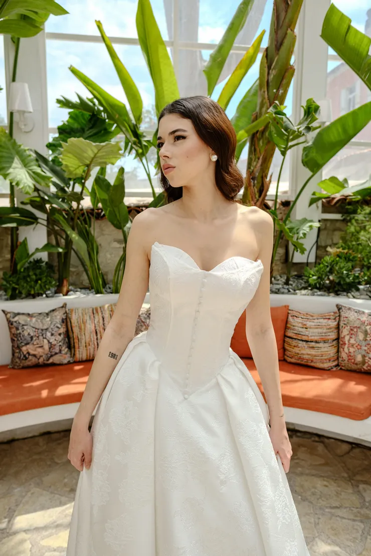 navy blue dress for baby girl Satin Jacquard Column Wedding Gown with Detachable Overskirt main image 1