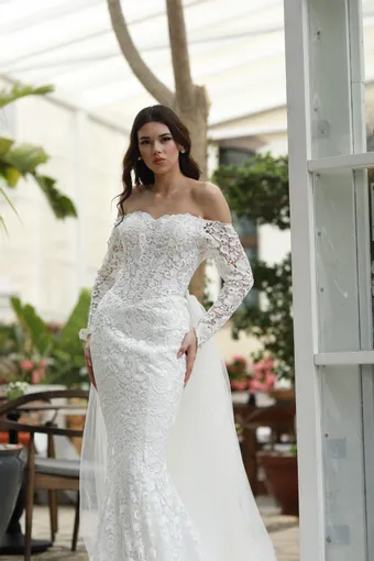 Jana Ann Couture Style #Elanora – Off-Shoulder Lace Mermaid Wedding Dress #4 frontface vertical thumbnail