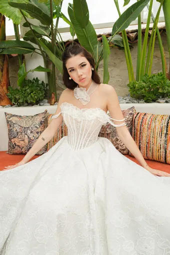 Jana Ann Couture Style #Fiorella – Floral Embroidered Corset Ballgown with Shoulder Straps #3 frontface vertical cropped thumbnail