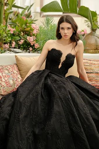 Jana Ann Couture Style #Ravenna 2-in-1 – Black Lace Ballgown with Detachable Illusion Top #1 frontface vertical cropped thumbnail