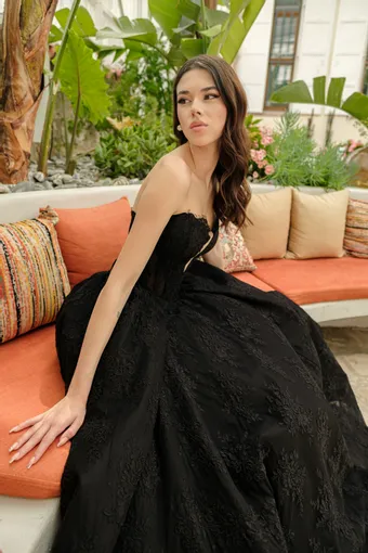 Jana Ann Couture Style #Ravenna 2-in-1 – Black Lace Ballgown with Detachable Illusion Top #5 frontface vertical cropped thumbnail