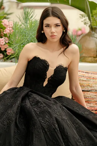 Jana Ann Couture Style #Ravenna 2-in-1 – Black Lace Ballgown with Detachable Illusion Top #4 frontface vertical cropped thumbnail