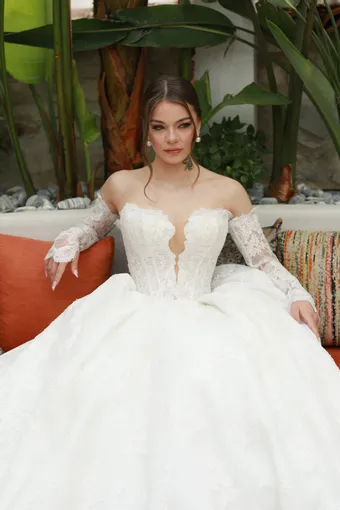 Jana Ann Couture Style #Valeria 2-in-1 – Ivory Lace Ballgown with Detachable High Neck Top #5 frontface vertical cropped thumbnail