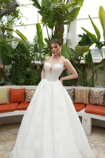 Jana Ann Couture Style #Valeria 2-in-1 – Ivory Lace Ballgown with Detachable High Neck Top #6 frontface vertical cropped thumbnail