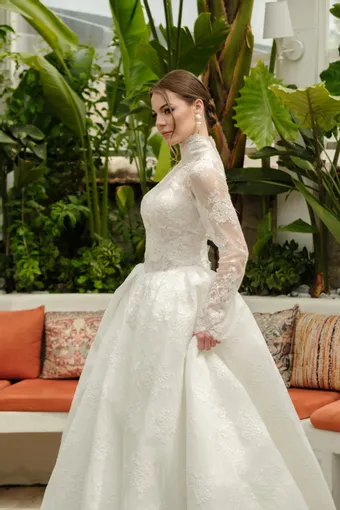 Jana Ann Couture Style #Valeria 2-in-1 – Ivory Lace Ballgown with Detachable High Neck Top #7 frontface vertical cropped thumbnail