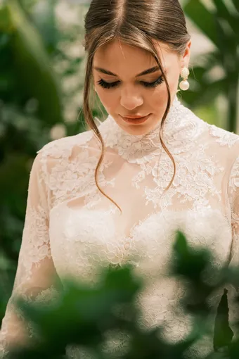 Jana Ann Couture Style #Valeria 2-in-1 – Ivory Lace Ballgown with Detachable High Neck Top #2 frontface vertical cropped thumbnail