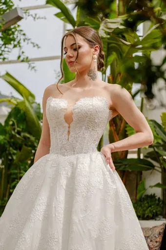 Jana Ann Couture Style #Valeria 2-in-1 – Ivory Lace Ballgown with Detachable High Neck Top #4 frontface vertical cropped thumbnail