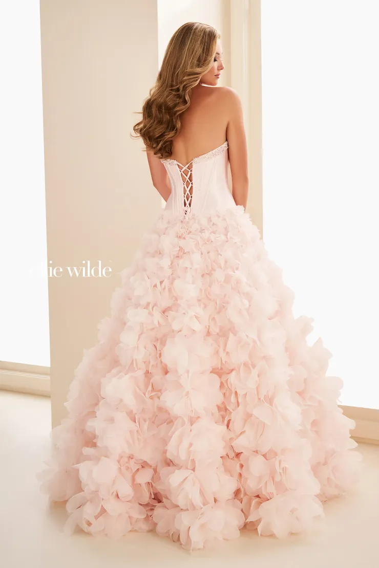 EW37006 Dreamy ball gown w/ corset bodice & a skirt that blooms into a breathtaking sea of soft, voluminous petals #3 default Petal Pink backface vertical picture