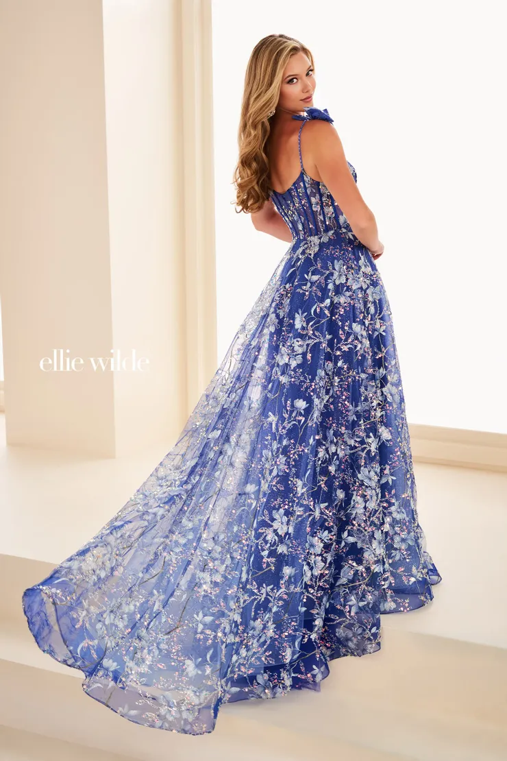 EW37020 Embroidered Tulle A-Line Gown w/ Detachable Bows #2 default Royal Blue/Multi backface vertical picture