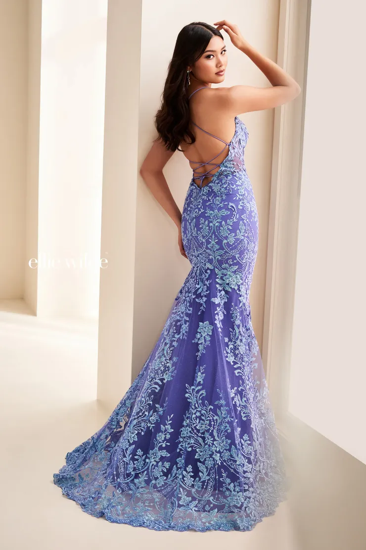 EW37040 Racerback Mermaid Prom Dress w/ Glitter Tulle & Lace-Up Back #2 default backface vertical picture