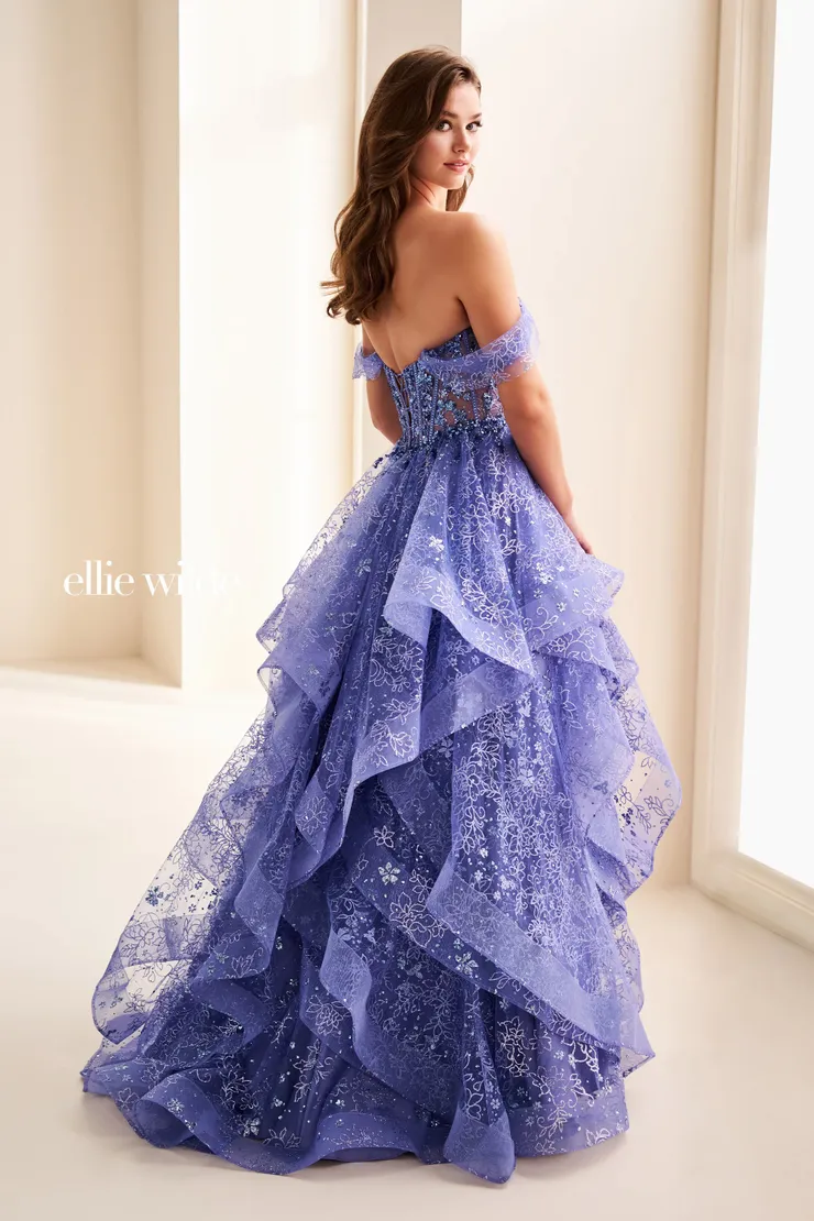 EW37043 Beautiful Ball Gown w/ Cascading Ruffles & Corset #2 default Dusk backface vertical picture