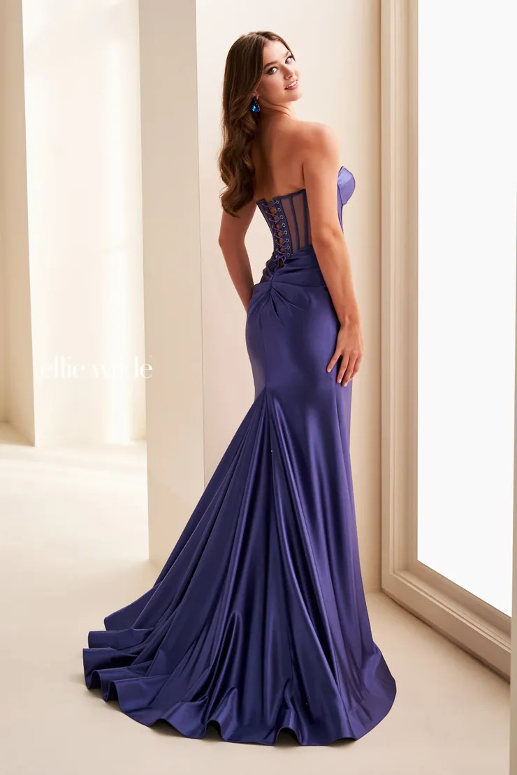 EW37062 Asymmetric Ruffle Mermaid Dress w/ Thigh-High Slit #2 default backface vertical picture