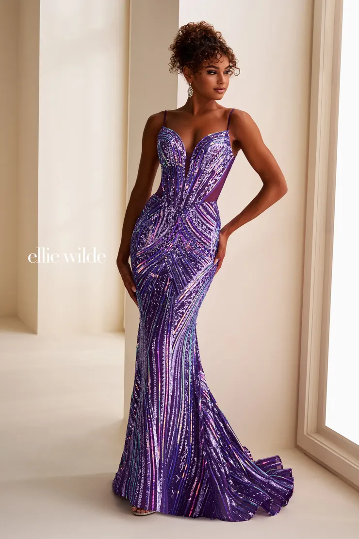 EW37070 Sparkling Mermaid Gown w/ Low Back Cutout #0 default Purple Rain frontface vertical picture