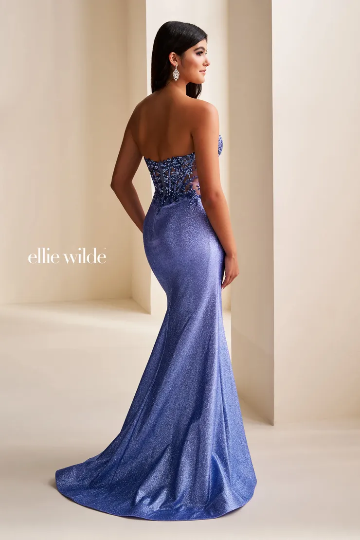 EW37074 Mermaid Prom Dress w/ Corset & Slit #2 default Periwinkle backface vertical picture
