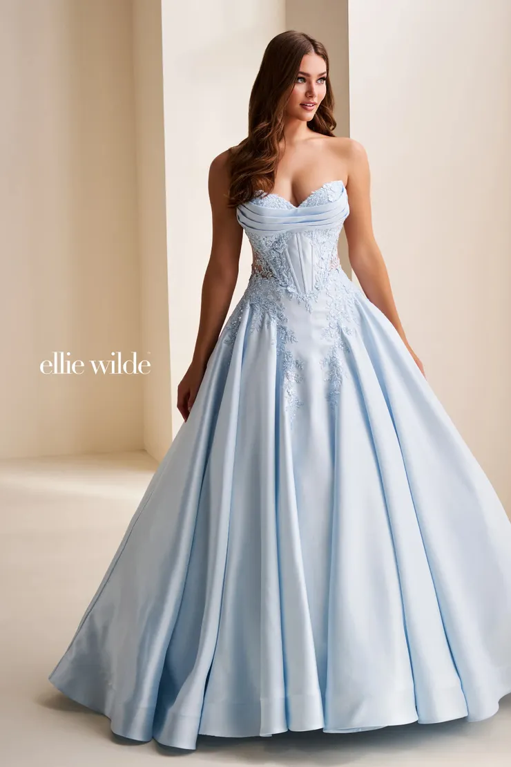 EW37082 Flirty, Feminine Mikado Ball Gown #4 Light Blue frontface vertical picture