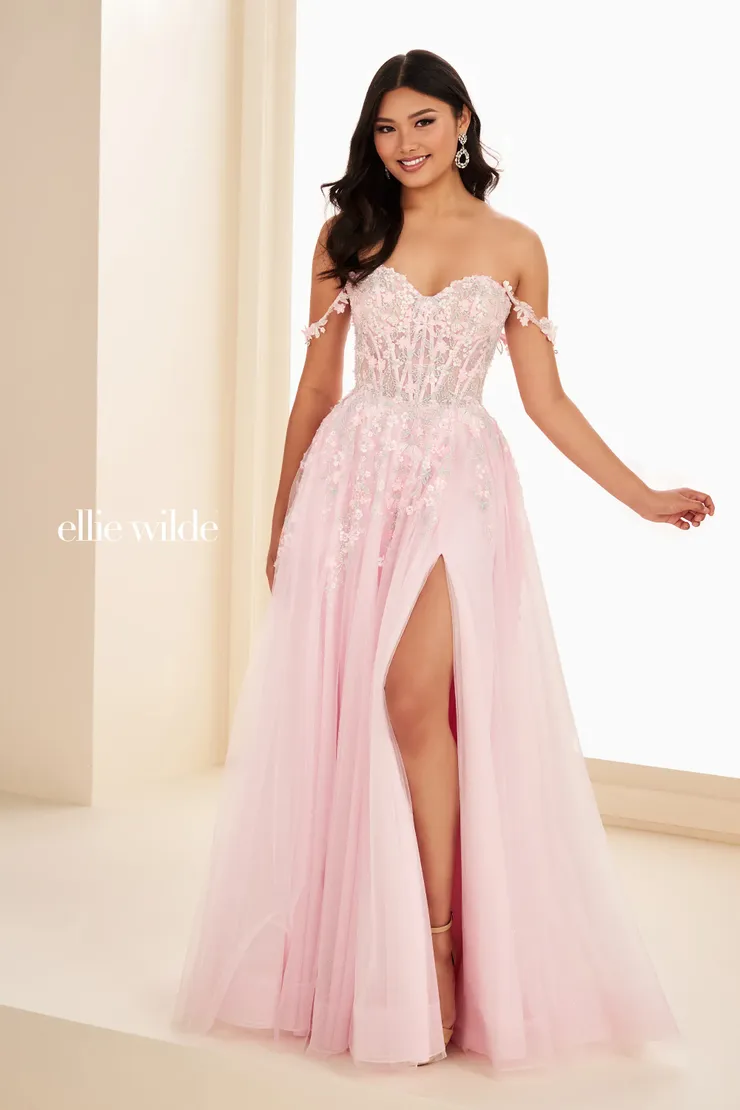 EW37094 Glittery Off-the-Shoulder A-Line Dress w/ Pockets #3 Fairy Pink frontface vertical picture