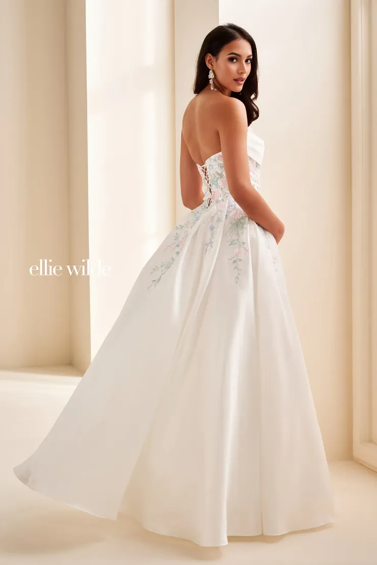 EW37095 Strapless Ball Gown w/ Two-Tier Sweetheart Neckline #2 default Ivory/Multi backface vertical picture