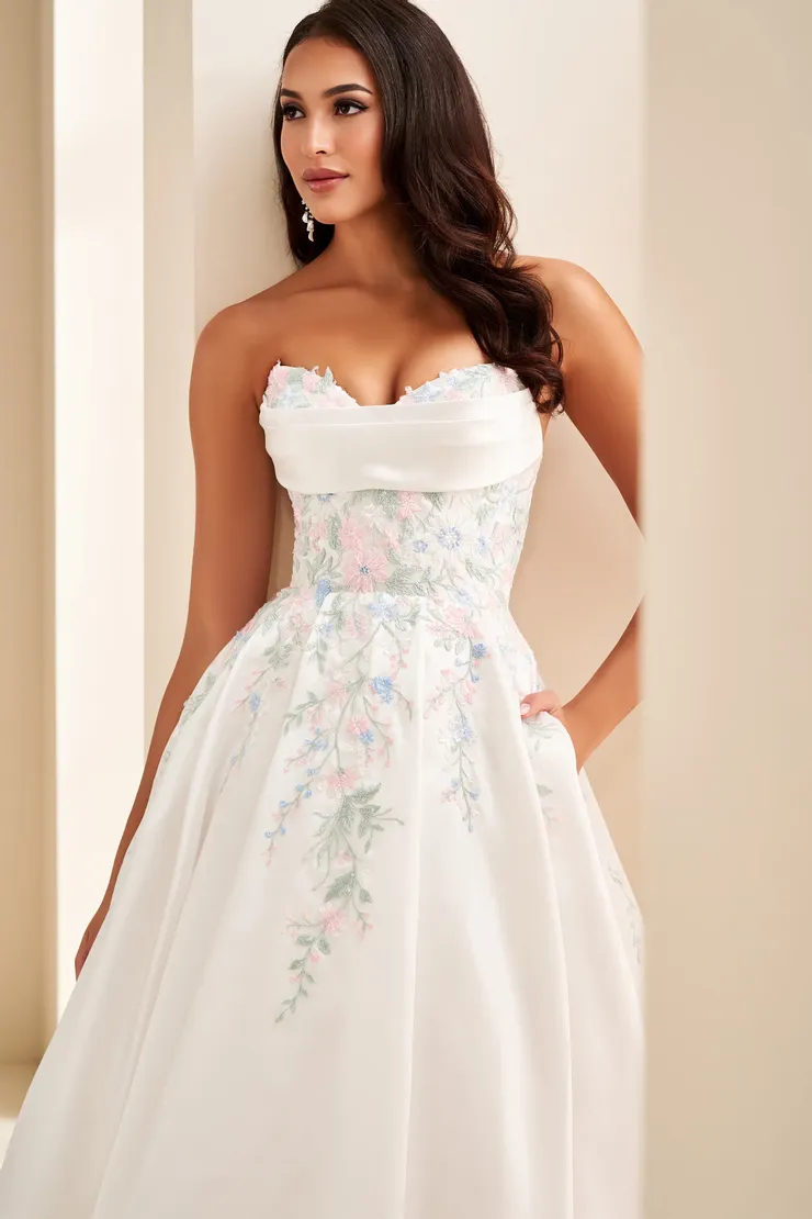 EW37095 Strapless Ball Gown w/ Two-Tier Sweetheart Neckline #4 Ivory/Multi frontface vertical cropped picture