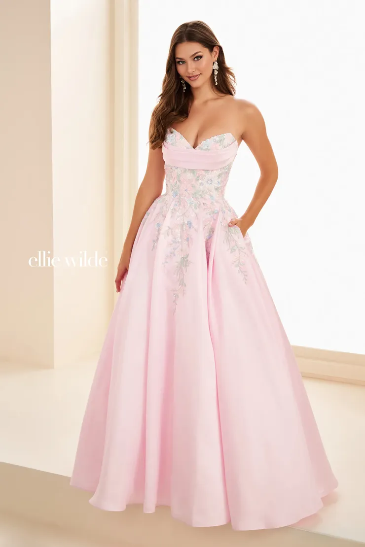 EW37095 Strapless Ball Gown w/ Two-Tier Sweetheart Neckline #3 Light Pink/Multi frontface vertical picture