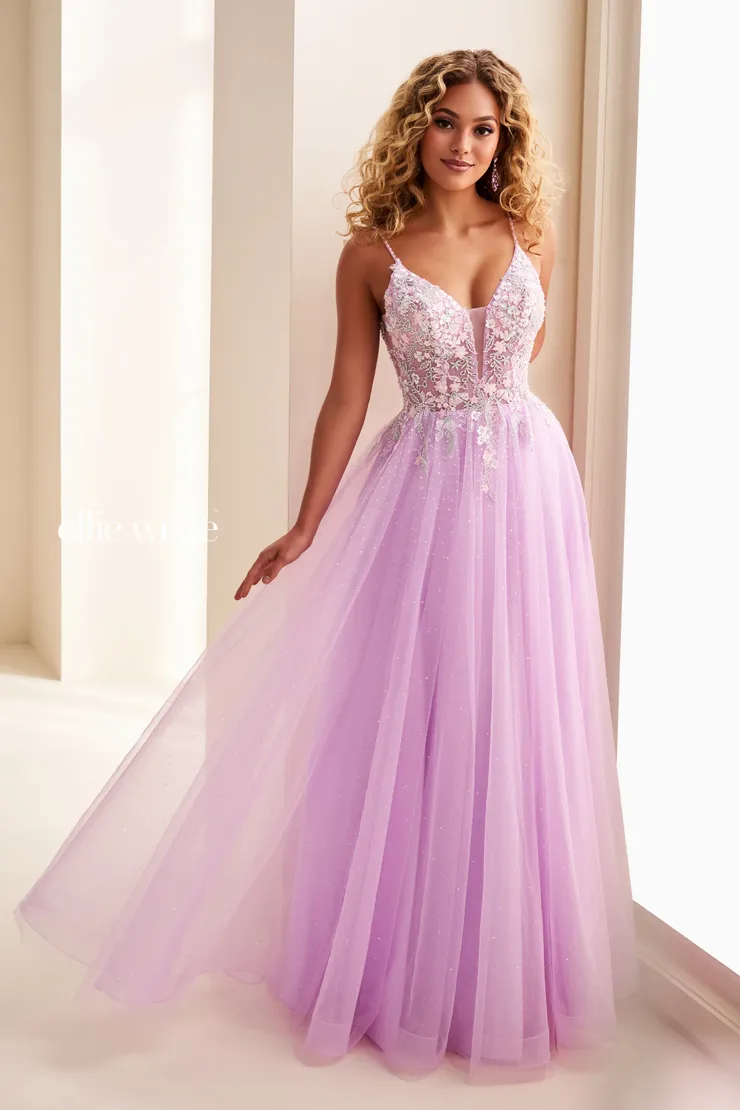 EW37096 A-Line Prom Dress w/ Pockets & Low Back #0 default Lilac frontface vertical picture