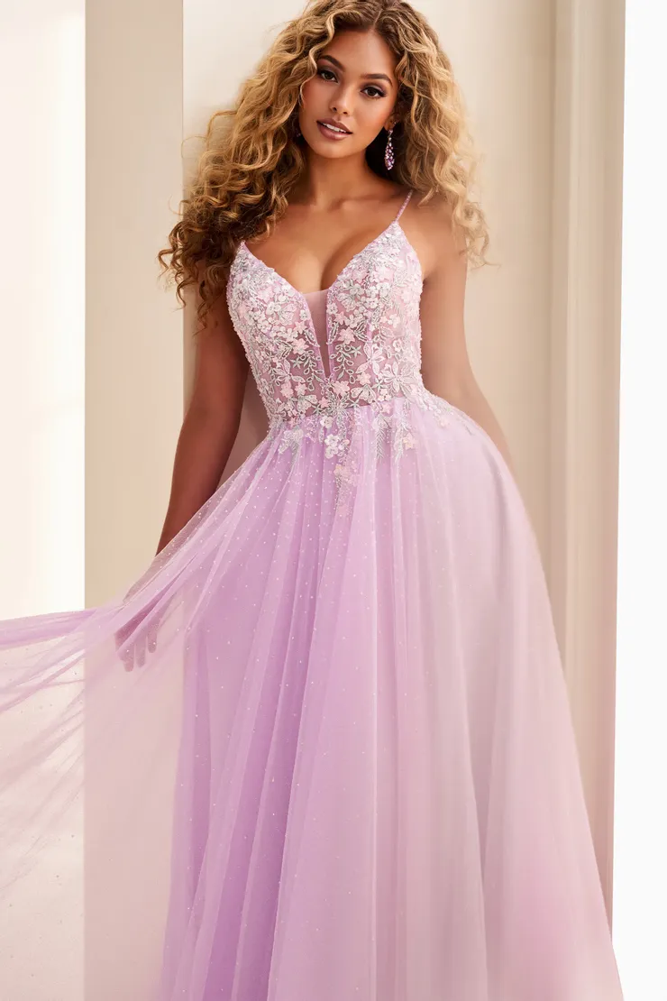 EW37096 A-Line Prom Dress w/ Pockets & Low Back #4 Lilac frontface vertical cropped picture