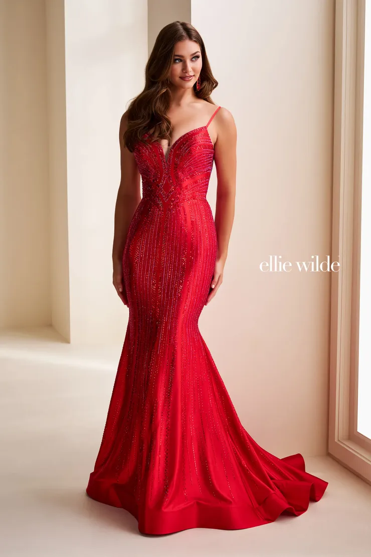 EW37101 Sweetheart Mermaid Gown w/ Low V-Back #4 Red frontface vertical picture